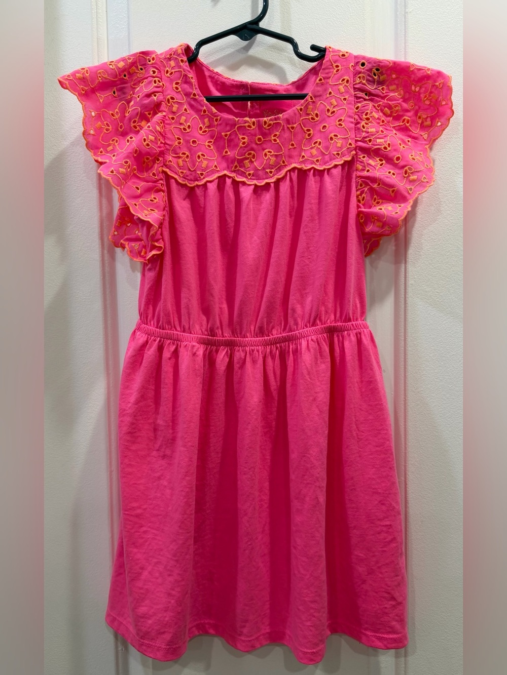 Lilly Pulitzer Girls Size 6-7 Pink Eyelet Flutter Sleeve Dress